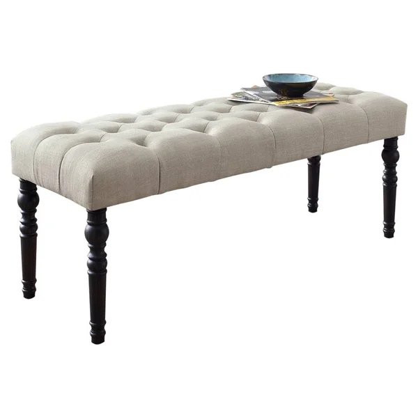 Roundhill Furniture Leviton Fabric Tufted Dining Bench Blue