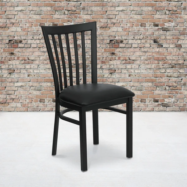 Flash Furniture Hercules School House Back Metal Dining Chair, Black Vinyl