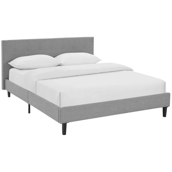 Modway MOD-5424-LGR Linnea Full Upholstered Fabric Bed with Headboard - Light Gray