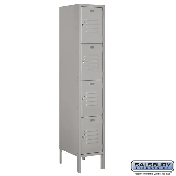 Salsbury 12x22 Wide Four Tier Standard Metal Locker - 1 Wide - 5 Feet High - 15 Inches Deep - Gray - Unassembled