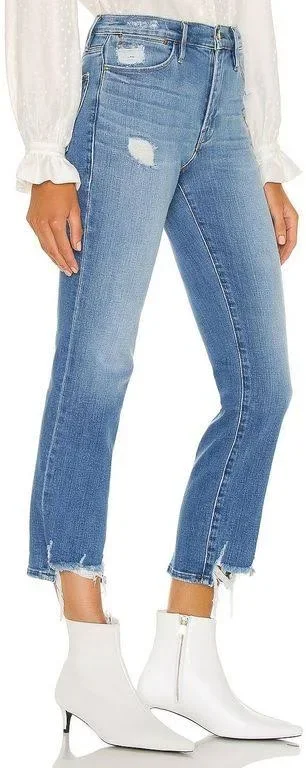 Women's Frame Le High Ripped Straight Leg Jeans, Size 23 - Blue