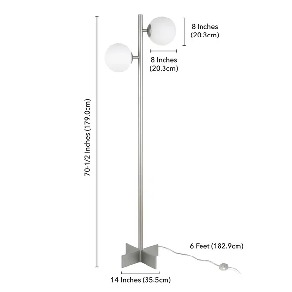 Pemberly Row 2-Light Metal Nickel and Gray Floor Lamp with Glass Orb Shade - PR-4753-1922595