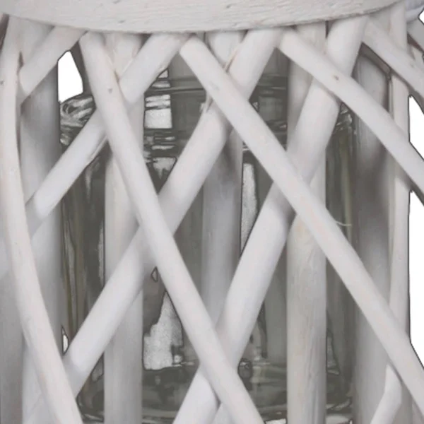 Benjara BM208701 Bellied Shaped Lattice Design Lantern with Glass Candle Holder White - Large