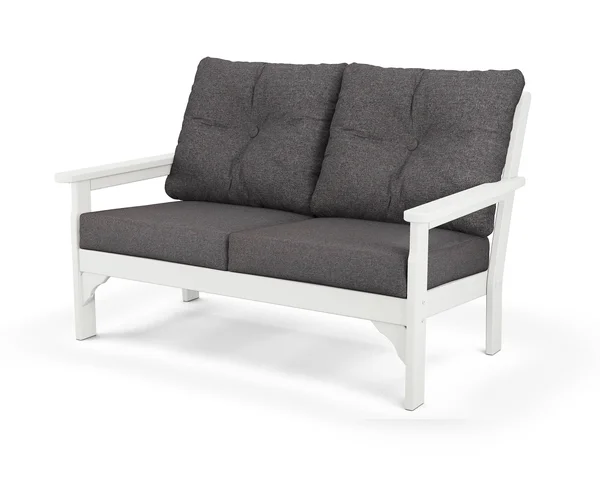 POLYWOOD Vineyard Deep Seating Settee in Vintage White - Ash Charcoal