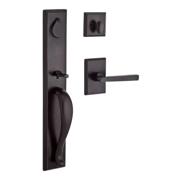 Baldwin Dc.lonxtap.l.rsr.481 Double Cylinder Longview Handleset with Left Hand Taper Lever & Rustic Square Rose Dark Bronze