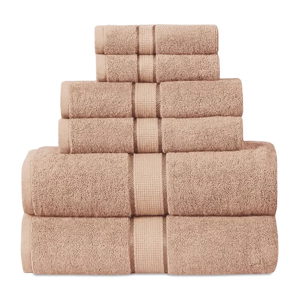Luxurious 100% Cotton Absorbent 600 GSM 6 Piece Bathroom Towel Set 2 Washcloths - 2 Hand Towels, 2 Bath Towels - Taupe