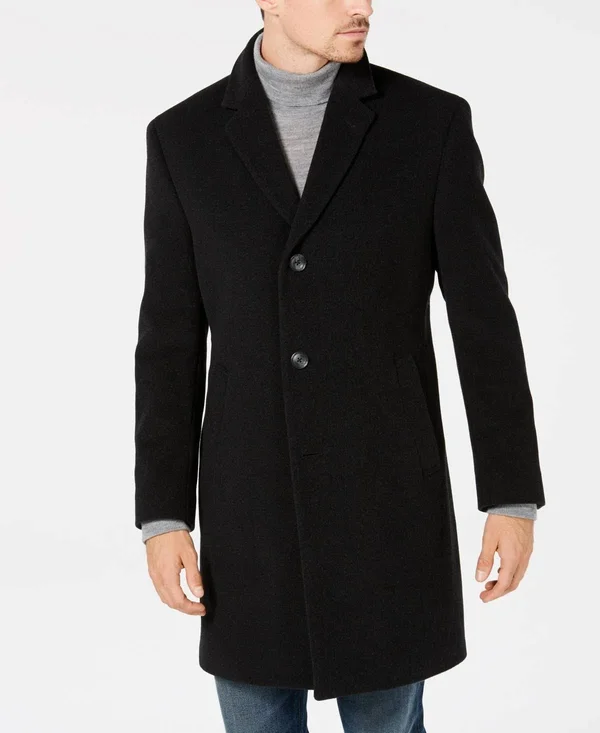 Nautica Men's Barge Classic Fit Wool/Cashmere Blend Solid Overcoat - Grey