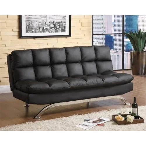 Furniture of America Preston Tufted Leather Sleeper Sofa Bed in Black