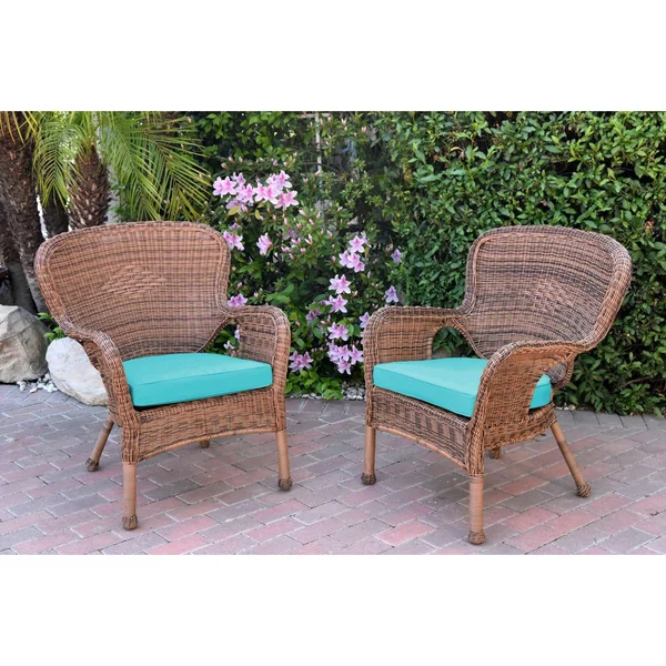Jeco Windsor Resin Wicker Outdoor Patio Arm Chair - Set of 2 Ivory