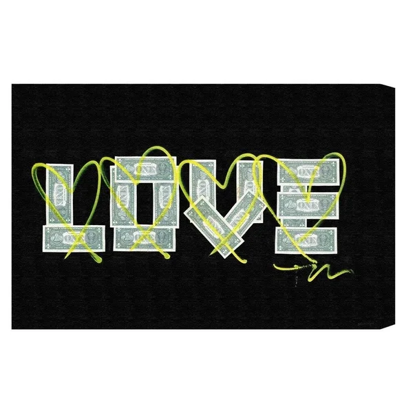 Oliver Gal 'Dollar Love' Typography and Quotes Wall Art Canvas Print - Green - Black (24 x 16)