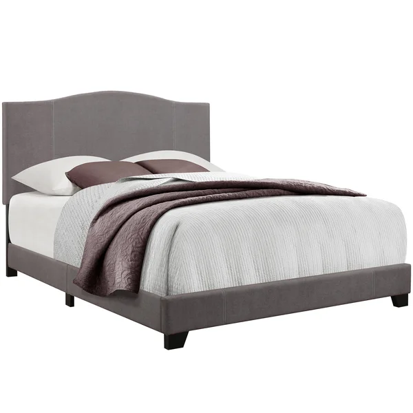 Accentrics Home All-in-One Modified Camel Back Upholstered Bed, Queen