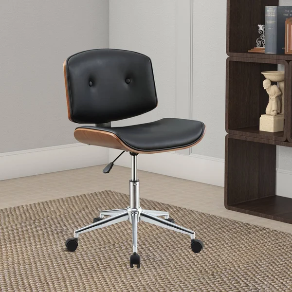 Metal & Wooden Office Armless Chair Black & Walnut Brown