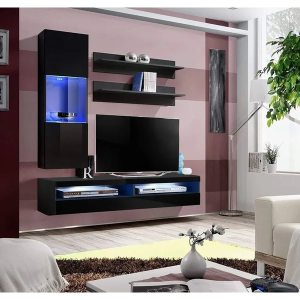 Meble Furniture Fly H3 35TV Wall Mounted Floating Modern Entertainment Center - White/Black