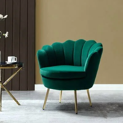 Hendrix 30x22 Wide Velvet Barrel Chair Gold Flamingo Fabric: Green Velvet