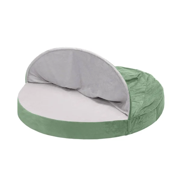 FurHaven Snuggery Burrow Dog Bed - Microvelvet Cooling Gel Foam, 44x22 Round, Sage