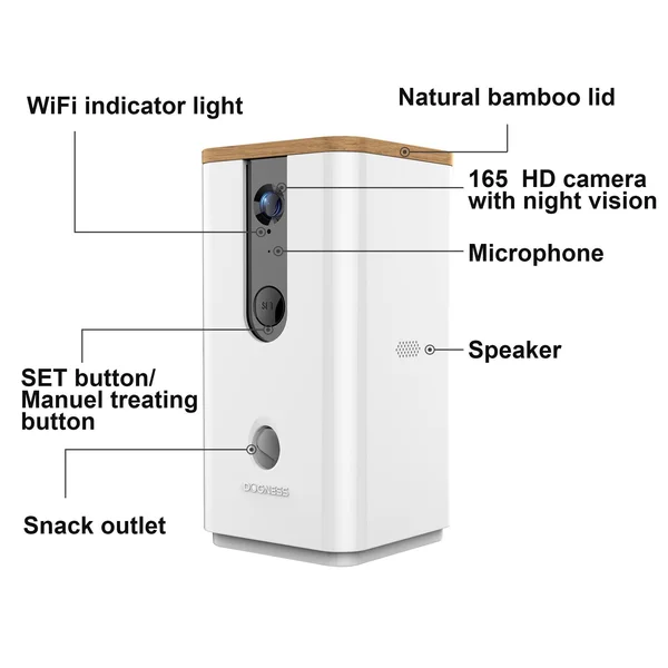 Dogness Pet Treat Dispenser with Camera - White