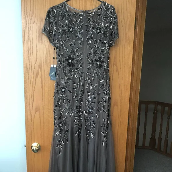 Adrianna Papell Floral-Beaded Gown Brown Size 10