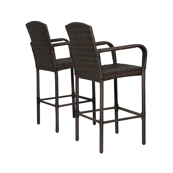 Wo 47 inch All Weather Outdoor Patio Wicker Barstool (Set of 2), Coffee