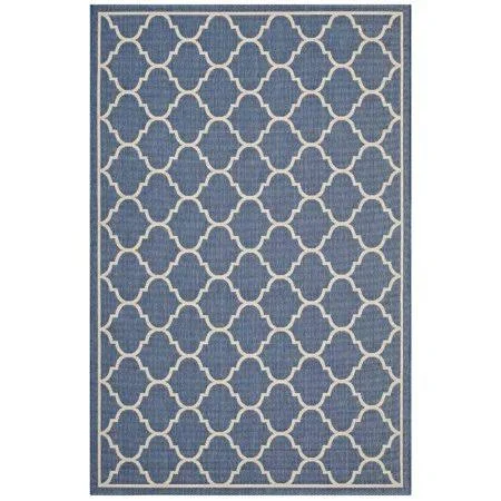 Avena Moroccan Quatrefoil Trellis 8x10 Indoor and Outdoor Area Rug - R-1137A-810 - 0.5 H x 94.5 W x 122 L Inches - Blue and Beig