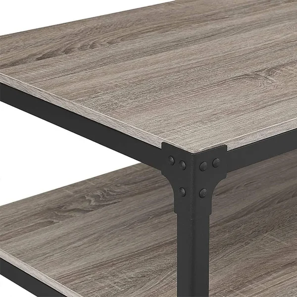 Walker Edison Angle Iron Rustic Wood Coffee Table, Grey Wash