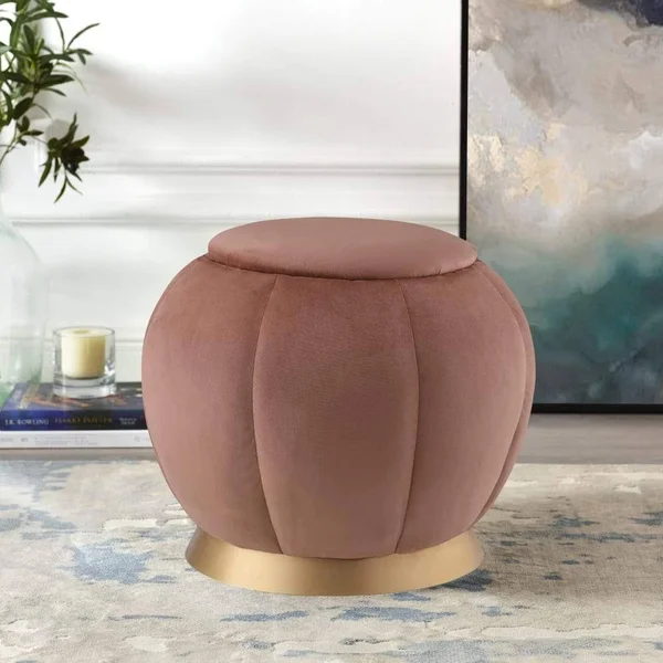 Ford Tufted Ottoman Nicole Miller Color: Navy, Leg Color: Gold