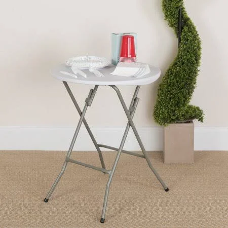 2-Foot Round Granite White Plastic Folding Table - Banquet - Event Folding Table, Size: 24W x 24d x 29.375H