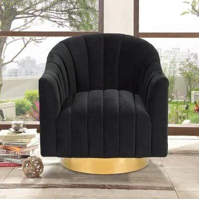 Logan 30.8x22 Wide Velvet Swivel Armchair Mercer41 Body Fabric: Black Velvet