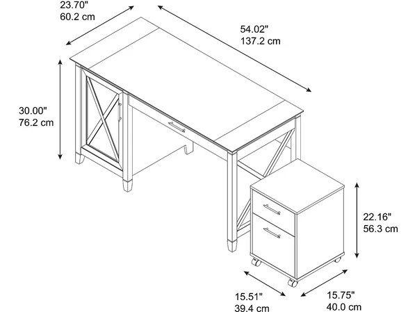 Bush Furniture Key West 54W Computer Desk with Storage and 2 Drawer Mobile File Cabinet