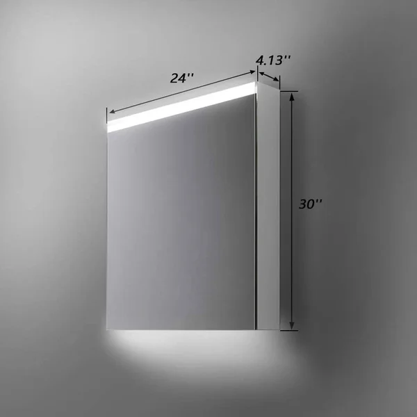 24''x 30''LED Bathroom Medicine Cabinet with Mirror - Intelligent Switch, Aluminum Frame, Surface Mounting only.(Door Left Open)