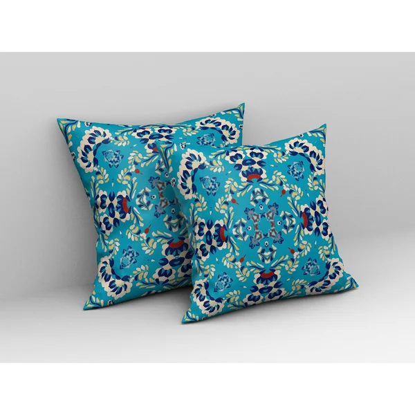 Earth and Heaven Suede Zippered Pillow W Insert in Blue 20x22x20x22