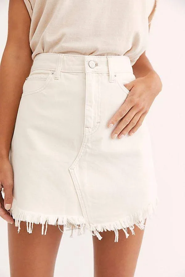 Free People Bailey Denim Mini Skirt - White 26 - Women's