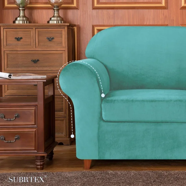 Subrtex Sofa Cover Stretch Slipcover with SEPARATE Cushion Covers - Loveseat - Sand