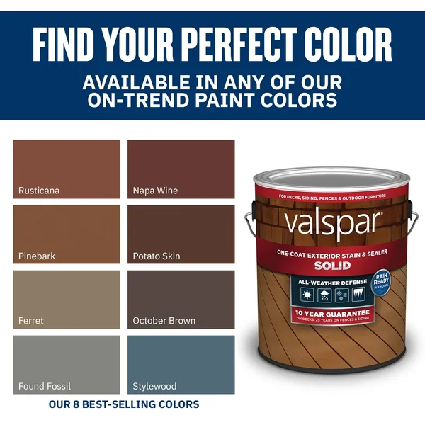 Valspar Pre-Tinted Solid Exterior Wood Stain and Sealer (5-Gallon) in Green, Found FOSSIL-1028092