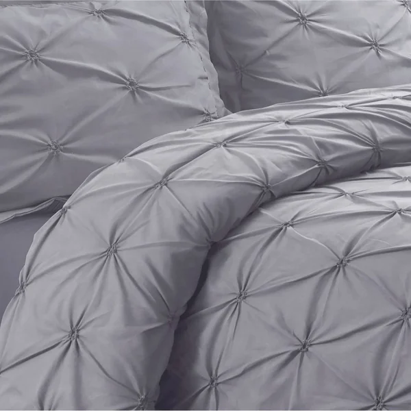 Tribeca Living Sydney Pintuck Oversized Duvet Set - Silver - Queen