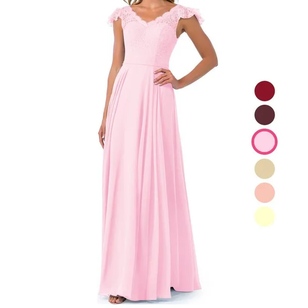Azazie A-Line/Princess V-Neck Floor-Length Chiffon Bridesmaid Dresses - Candy Pink