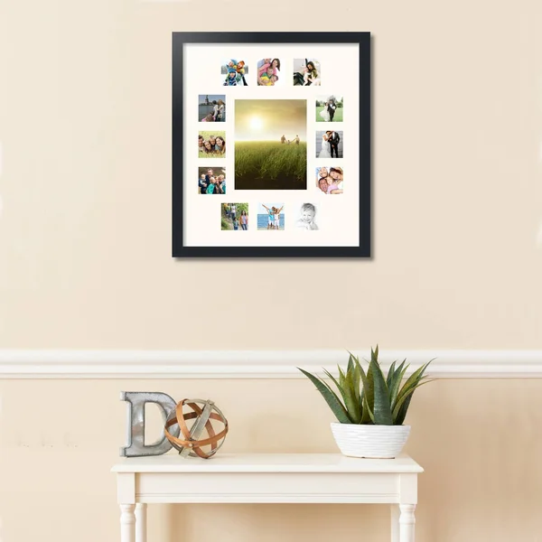 Collage Picture Frame, Satin Black Frame with 13 openings for 8x10 Photos with White Mat. D3926IG676, ArtToFrames