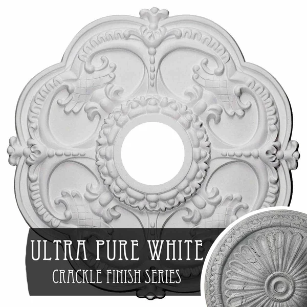 18x22OD x 3 1/2x22ID x 1 1/2x22P Rotherham Ceiling Medallion (Fits Canopies Up to 3 1/2x22), Hand-Painted Ultra Pure White Crack