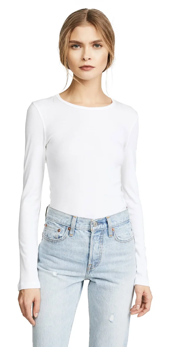 Splendid - White Women's 1x1 Long Sleeve Crew Shirt - Size XL