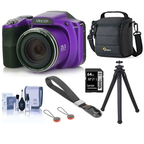 Minolta M35Z 20MP 1080p HD Bridge Digital Camera Purple - with Accesory Bundle