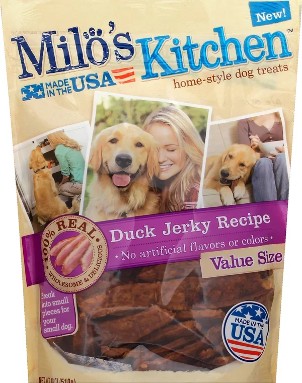 Milos Kitchen Dog Treats, Home-Style, Duck Jerky Recipe, Value Size - 18 oz