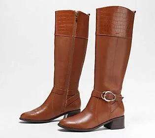 Marc Fisher Wide Calf Leather Tall Shaft Boots- Hailin - Size 5-1/2 Medium, Cognac Leather