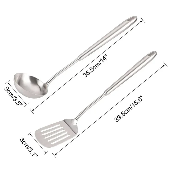 Stainless Steel Cooking Utensil Set Heat Resistant Non-Stick Seamless - Silver - 14x22 x 3.5x22(L*W); 15.6x22 x 3.1x22(L*W)