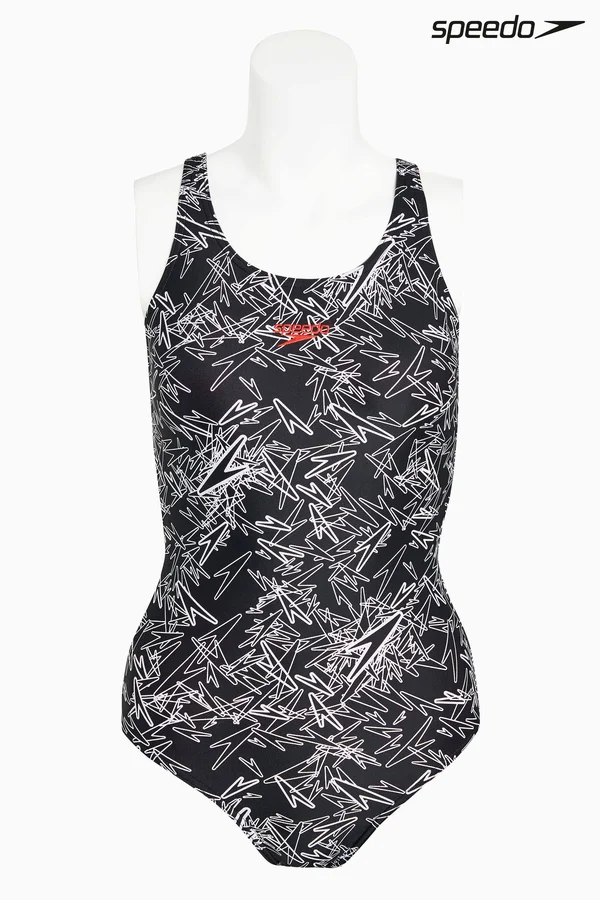 (8 - Black/White) - Speedo Women's Boom All Over Muscle Back Swimsuit