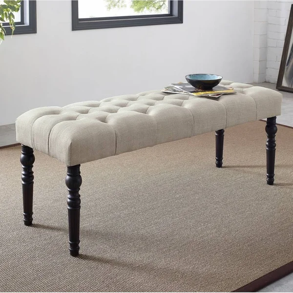Roundhill Furniture Leviton Fabric Tufted Dining Bench Blue