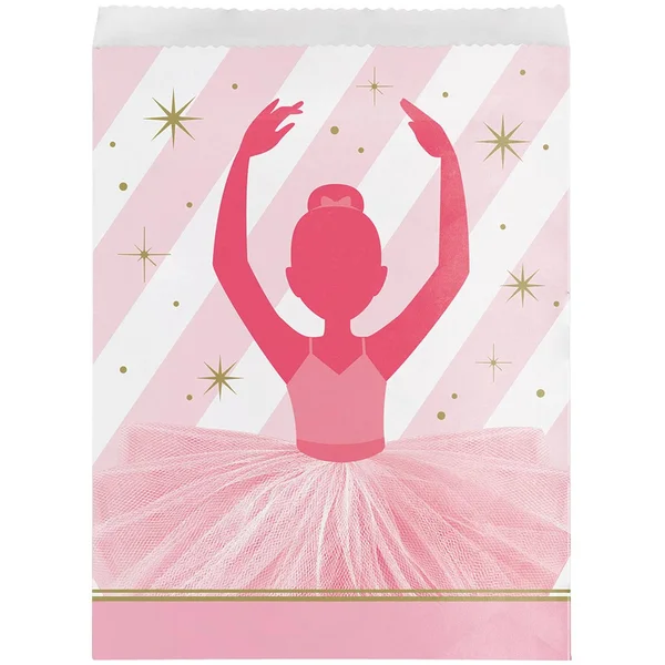 Party Central Club Pack of 120 Pink and White Twinkle Toes Girl Decorative Treat Bags 11”