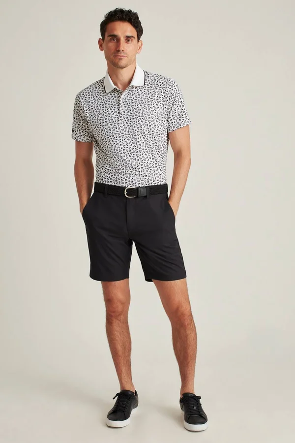 Justin Rose Performance Polo Casual Shirt Standard for Men by Bonobos - Black and White Floral - XL