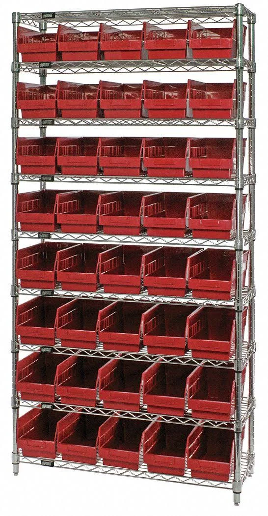 Quantum Storage Systems WR9-202RD Bin Shelving, WIRE, 36x12, 40 Bins, Red