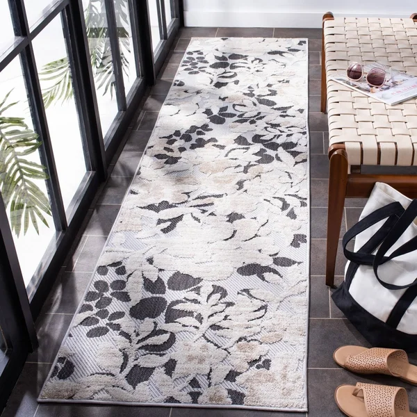 Safavieh Cabana Ivory/Charcoal 8 ft. x 10 ft. Floral Striped Indoor/Outdoor Area Rug