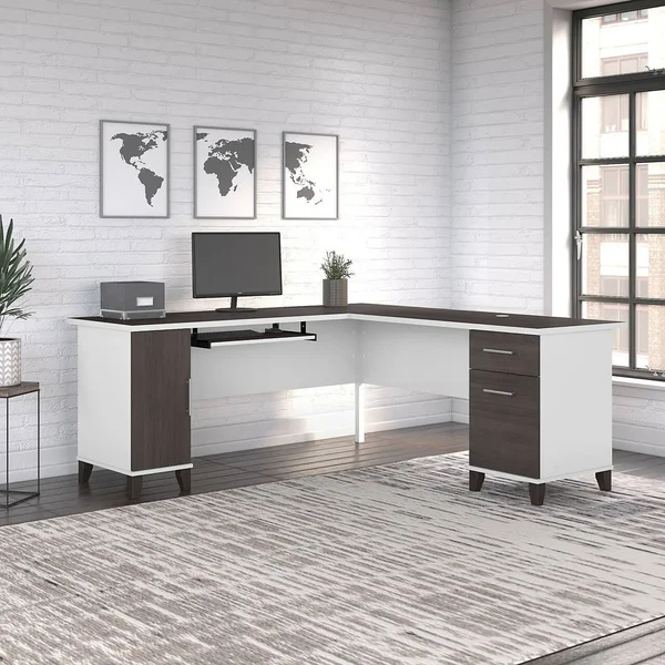 Bush Somerset 72x22 L-Shaped Desk in Storm Gray and White