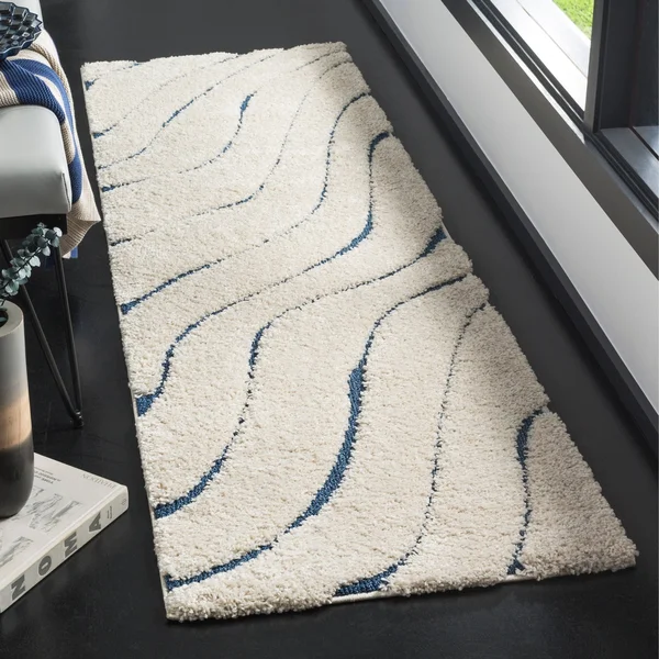 Safavieh Florida Shag SG472-1165 Cream - Blue Rug 2&3x22 x 7& Runner